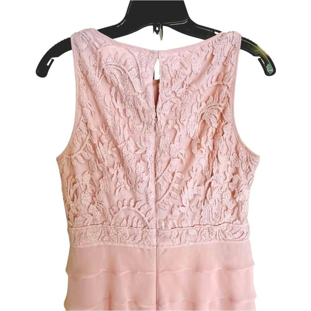 Adrianna Papell Light Pink Blush Ruffle Chiffon Ruffle Lace Dress 8 - Picture 9 of 10